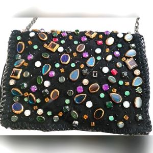 Mary Frances Black suede jeweled crossbody bag NWT